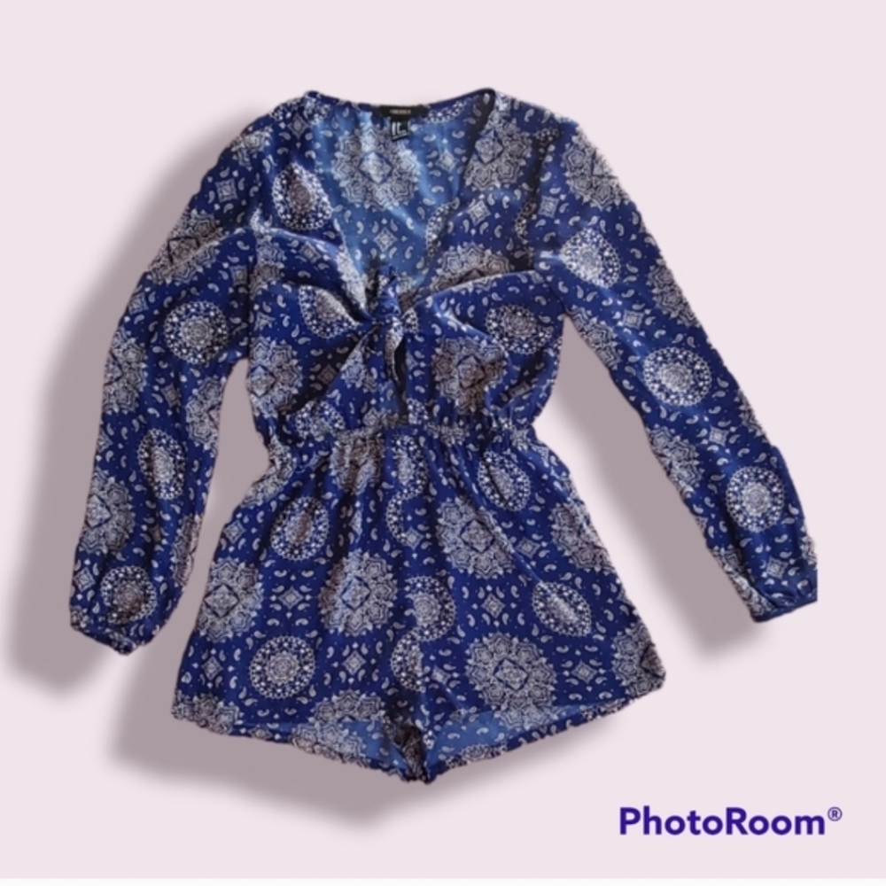 Elegant Blue Patterned Women's Romper